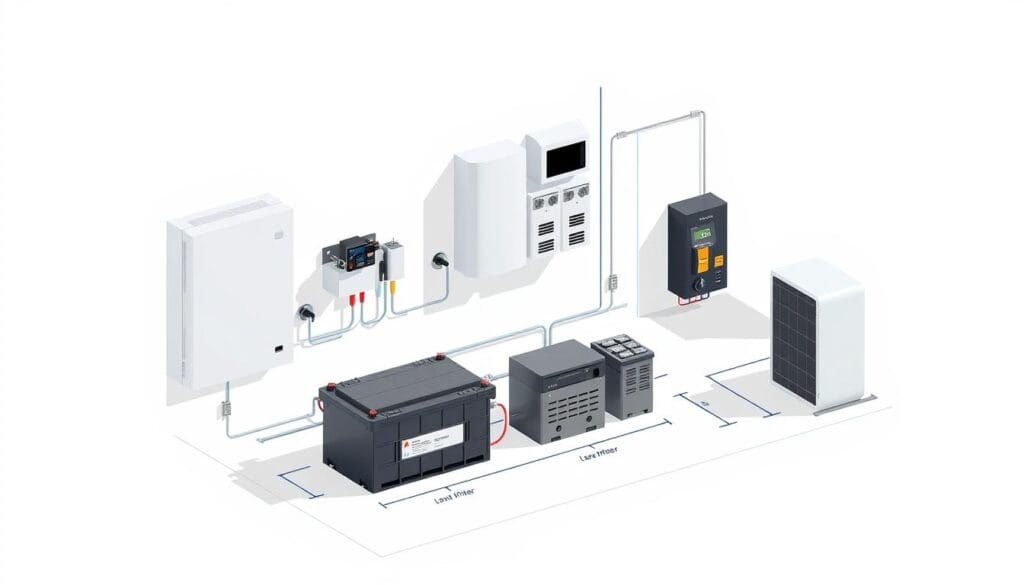 A sleek, modern Tesla Powerwall 3 battery unit set against a clean, minimalist backdrop. The unit's matte black casing and angular design command attention, its surface gently reflecting the soft, even lighting illuminating the scene. The Powerwall's compact size and streamlined form factor are highlighted, showcasing its high energy density and single-unit installation. The background is a neutral, monotone gray, allowing the battery to be the focal point. The overall mood is one of sophisticated technology, efficiency, and reliable home energy storage.
