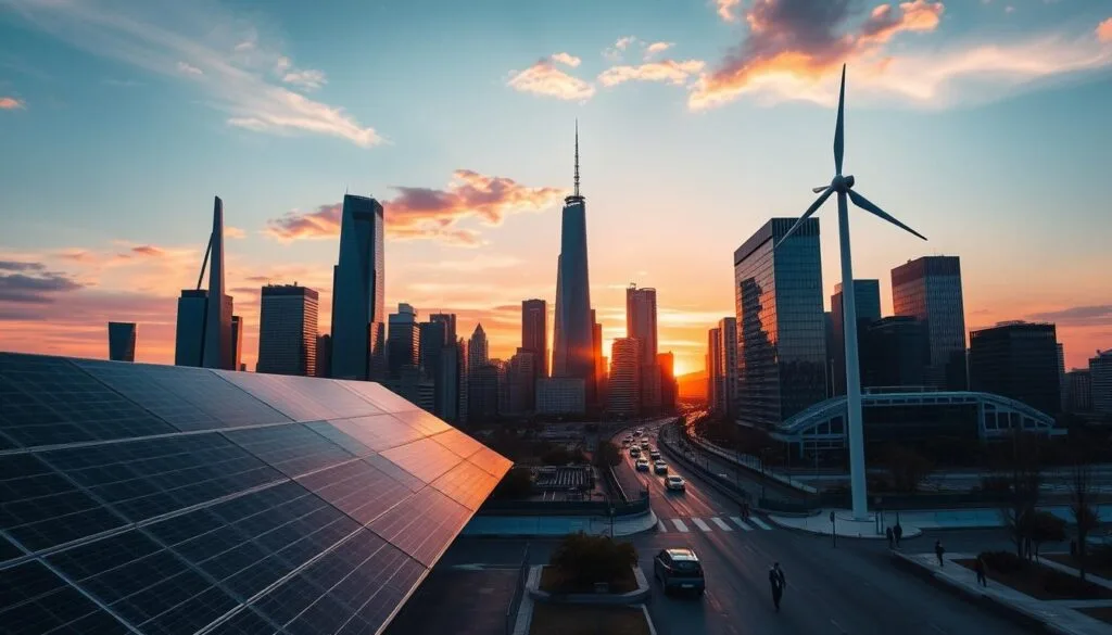 Detailed cross-section of a photovoltaic cell, showcasing the inner workings that convert solar energy into electricity. Crisp, technical illustration with a clean, scientific aesthetic. Foreground depicts the semiconductor layers, with photons striking the surface and generating electron-hole pairs. Midground highlights the p-n junction and electric field, guiding the flow of current. Background shows the metal conductive plates and insulating layers. Accurate proportions, precise lines, and muted color palette evoke a sense of technical precision. Optimal lighting from above casts subtle shadows, emphasizing the layered structure. High depth of field ensures all elements are in focus, inviting closer inspection.