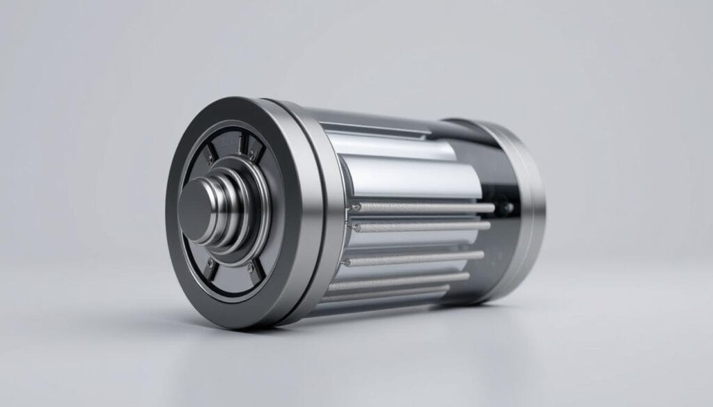 a high-quality, ultra-detailed 3D render of a lithium iron phosphate (LiFePO4) battery cell, showcasing its intricate components and construction. The cell is positioned in the center of the frame, with a clean, minimalist background that emphasizes its technical and scientific nature. The lighting is crisp and evenly distributed, highlighting the cell's metallic casing, electrodes, and internal structure. The perspective is slightly elevated, providing a clear and comprehensive view of the battery's anatomy. The overall mood is one of precision, innovation, and technological advancement, perfectly reflecting the subject of "LiFePO4 spotlight: safety, cycle life, and price-per-kWh advantages".