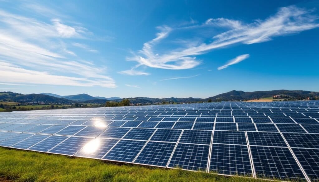 A well-crafted, high-quality solar panel with a prominent warranty label prominently displayed, set against a bright, sunlit background. The panel should have a sleek, modern design with a slightly reflective surface, conveying a sense of durability and reliability. The lighting should be natural and warm, creating a vibrant, inviting atmosphere. The camera angle should be slightly elevated, giving a clear view of the warranty details and emphasizing the panel's quality and attention to customer assurance. The overall composition should strike a balance between showcasing the technical aspects of the panel and conveying a sense of confidence in its long-term performance.